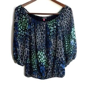 Vince Camuto Top XS Semi Sheer  3/4 Sleeve Animal Print Off The Shoulder Blouse